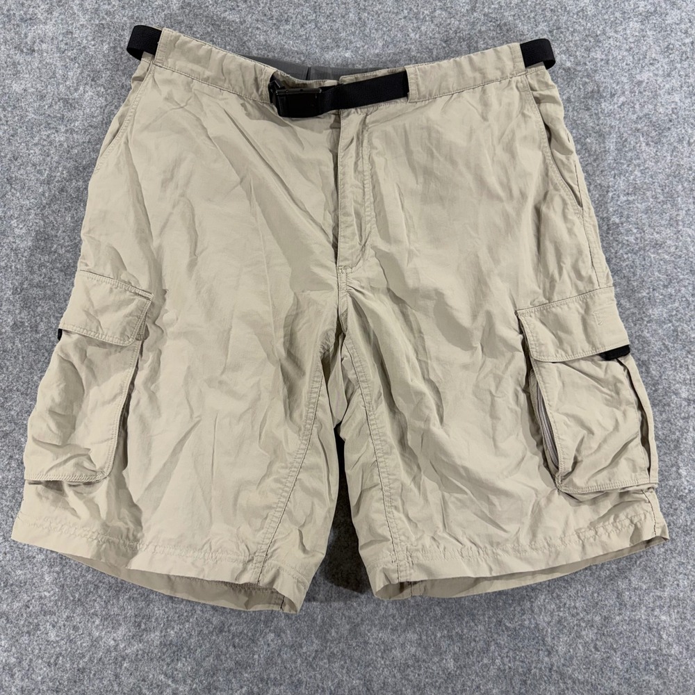Eastern Mountain Sports EMS Mens 34 Khaki Tan Nylon Hiking Cargo Shorts 9 Inseam